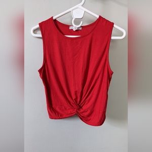 Gaze Red Crew Neckline Front Twist Cropped Sleeveless Tank Top Sz S. Like New!